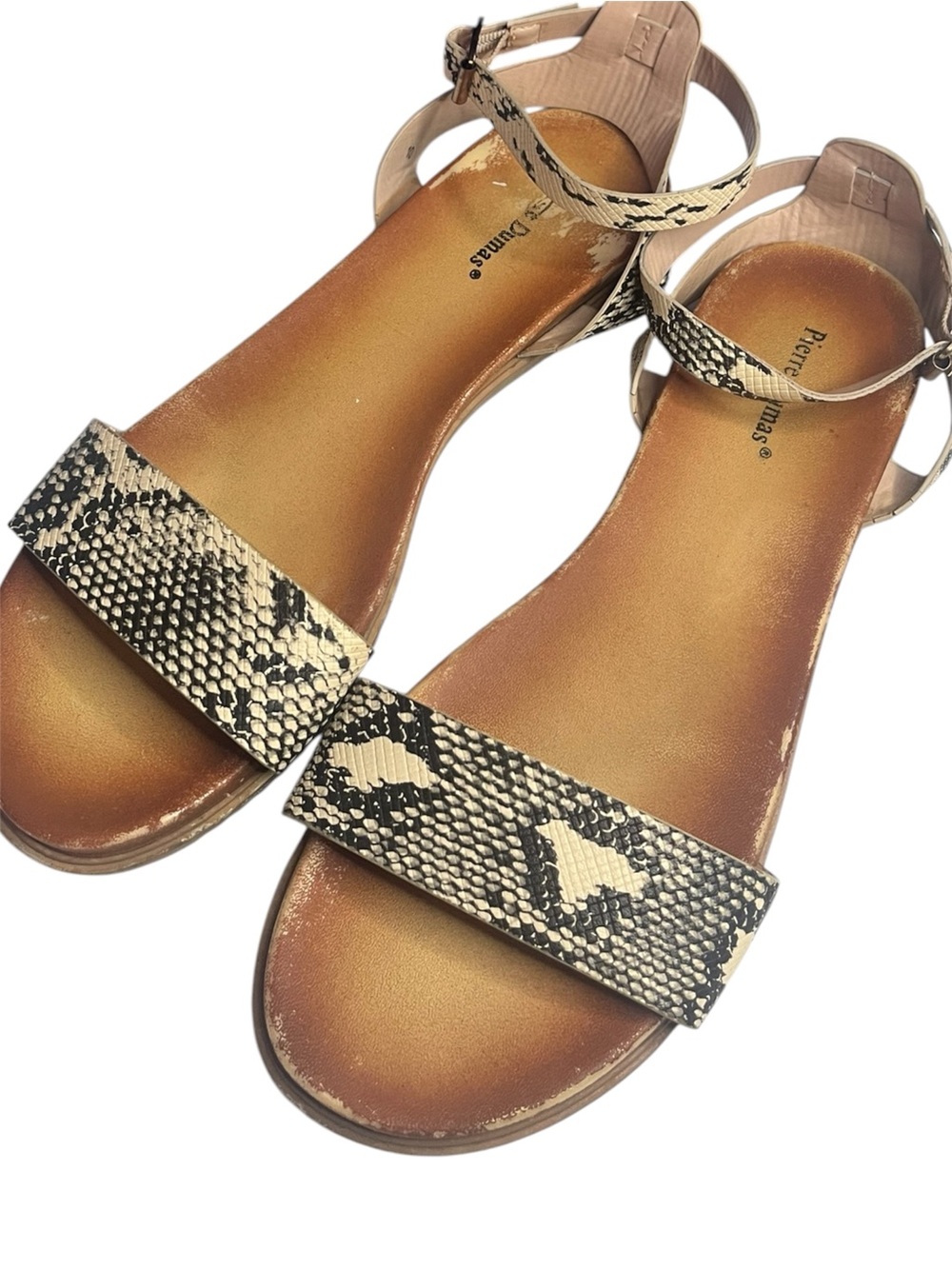 Pierre Dumas Snake-Print Tan Beige Ankle-Strap Sandals women's size 10